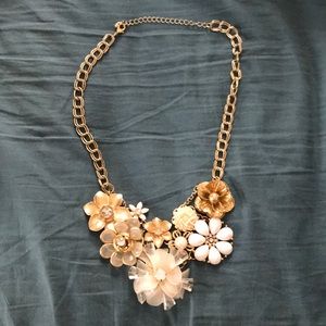 Floral Statement Necklace - Pink/Gold